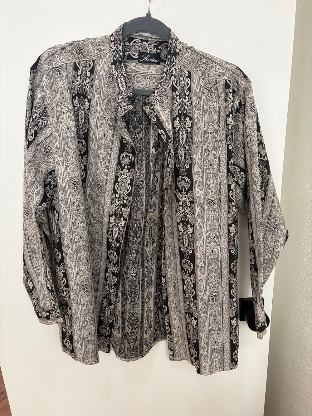 Premier Black & White Paisley-Striped Lightweight Shirt Jacket